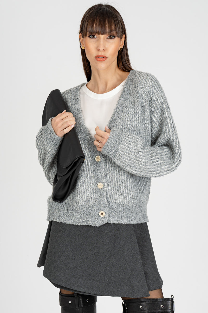 Cardigan Effetto Boucle’ Gray