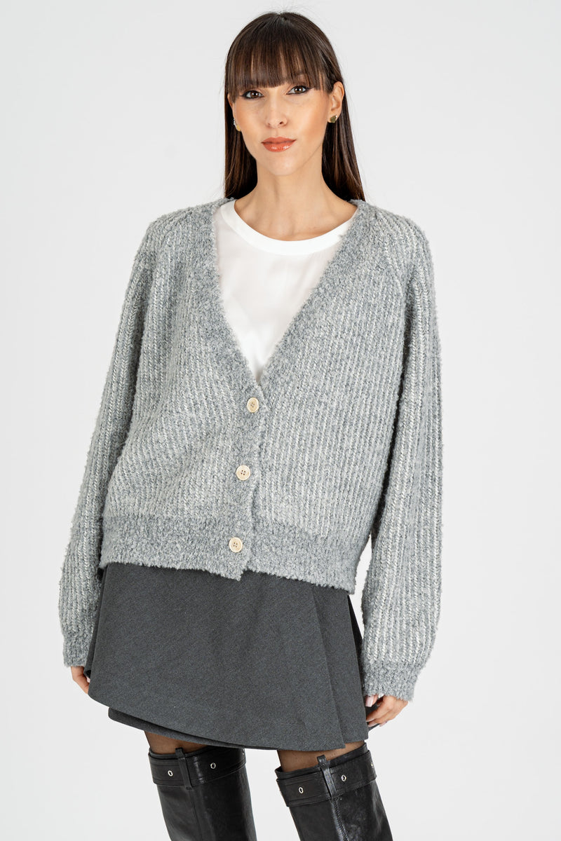 Cardigan Effetto Boucle’ Gray