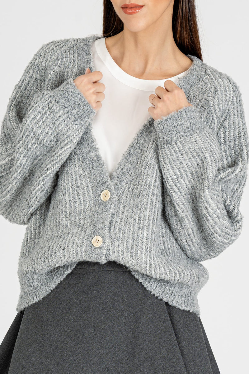 Cardigan Effetto Boucle’ Gray