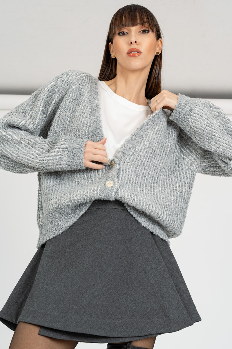 Cardigan Effetto Boucle’ Gray