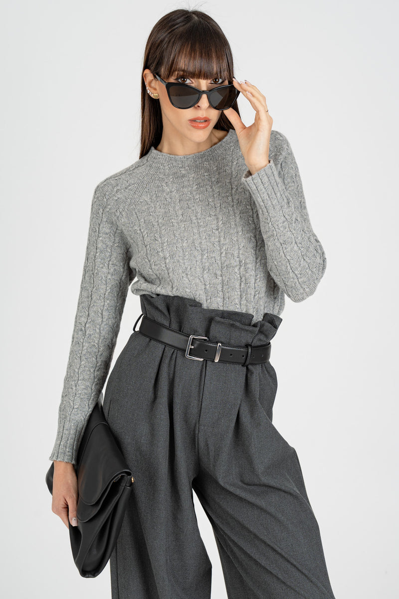 Maglia Pull a Trecce Grigio