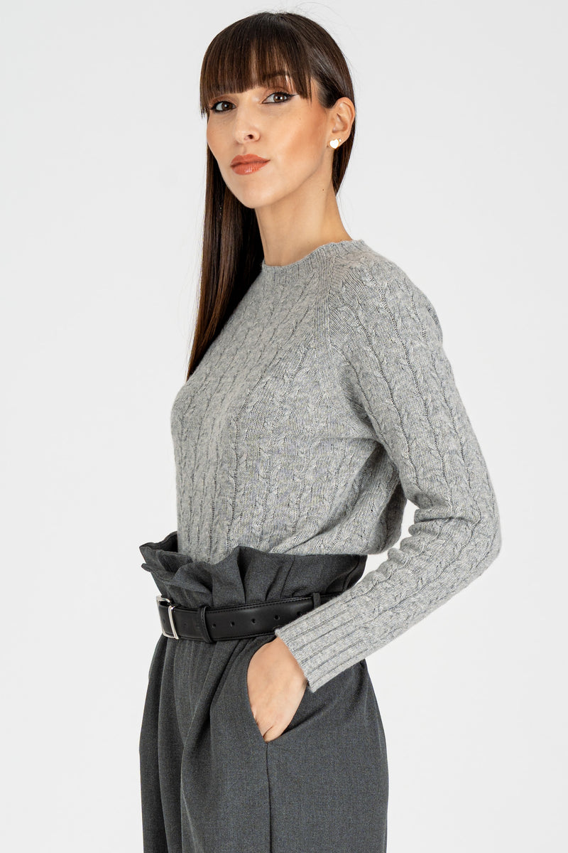 Maglia Pull a Trecce Grigio