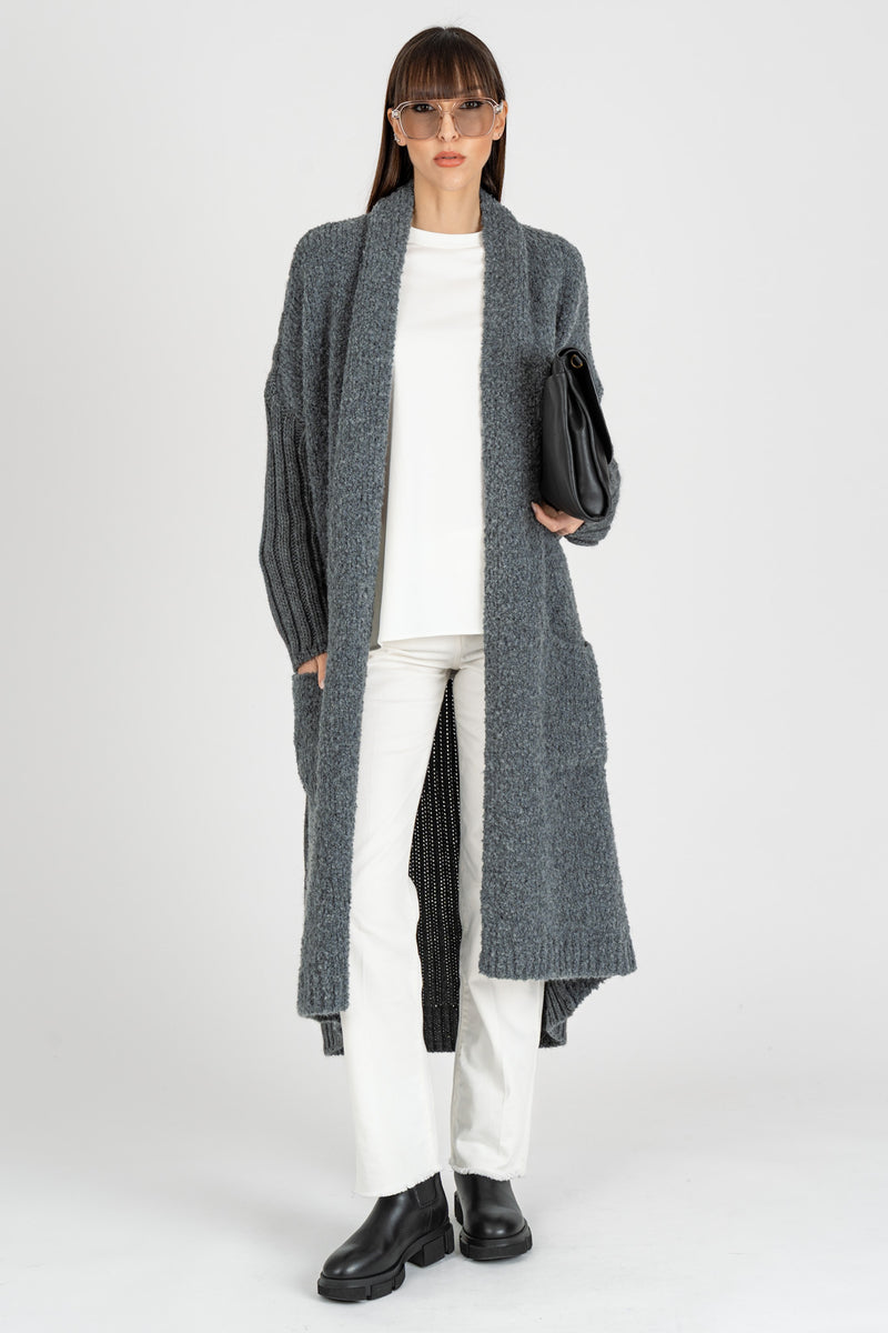Cappotto Cardigan Mix Punti Grigio