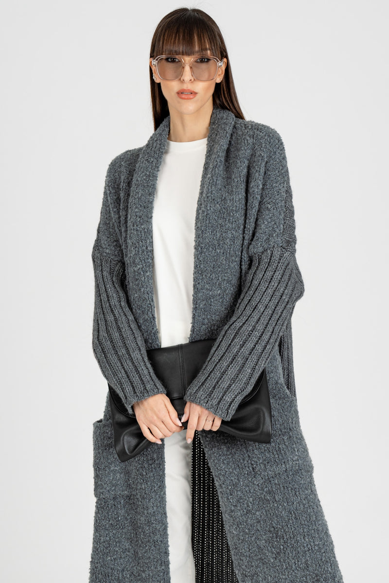 Cappotto Cardigan Mix Punti Grigio