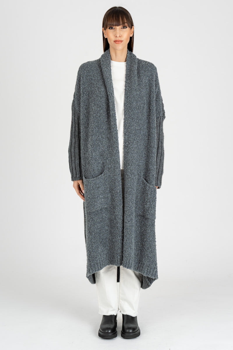 Cappotto Cardigan Mix Punti Grigio