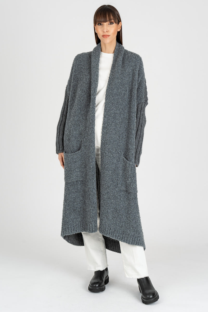 Cappotto Cardigan Mix Punti Grigio