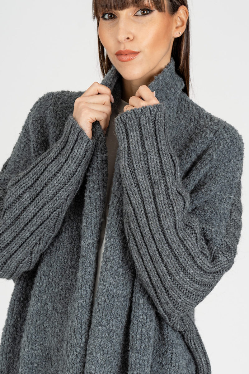 Cappotto Cardigan Mix Punti Grigio