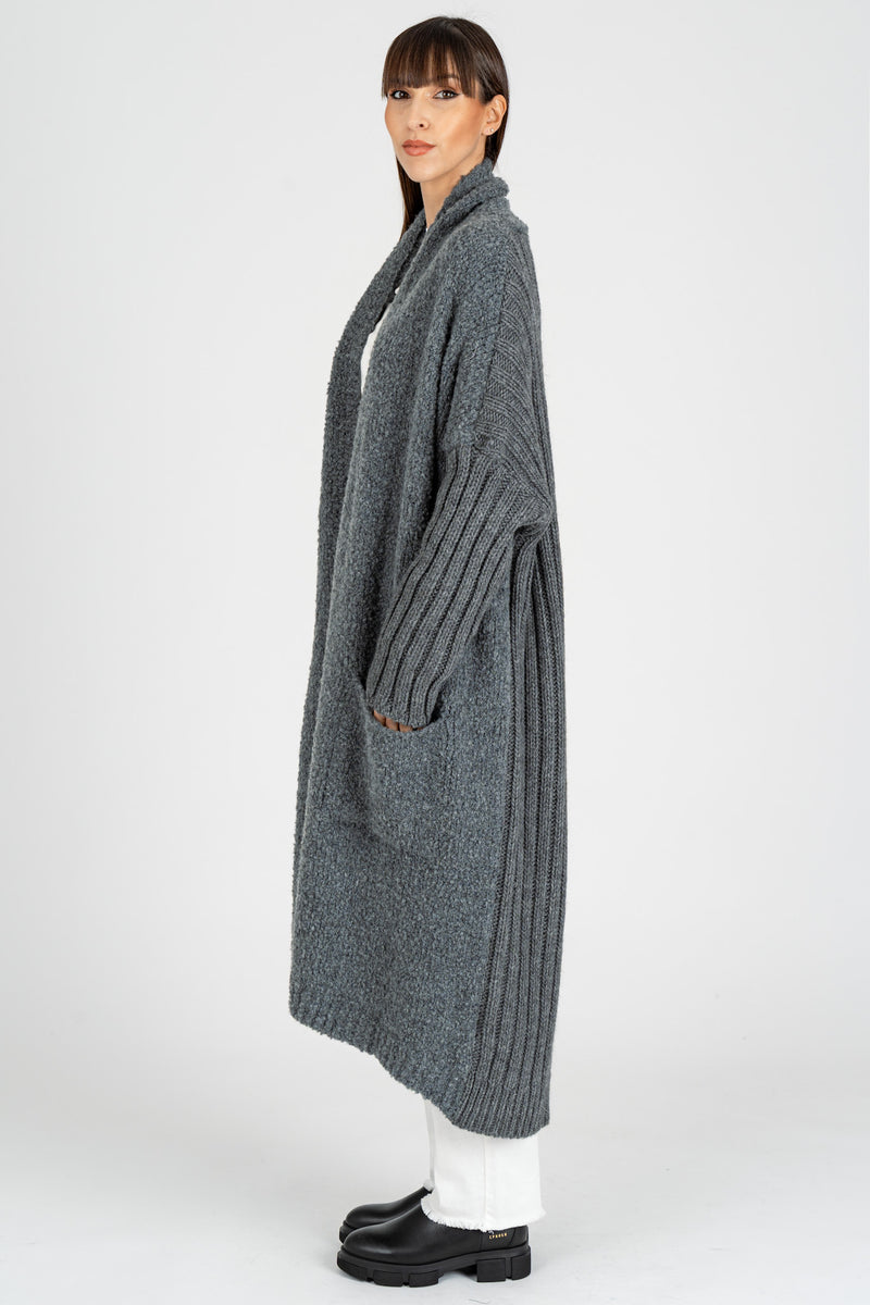 Cappotto Cardigan Mix Punti Grigio