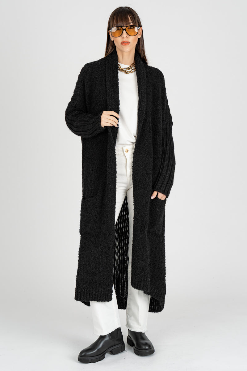 Cappotto Cardigan Mix Punti Nero