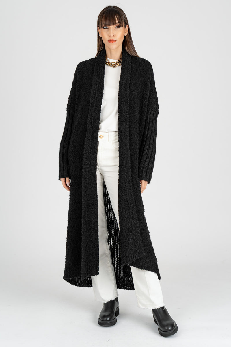 Cappotto Cardigan Mix Punti Nero