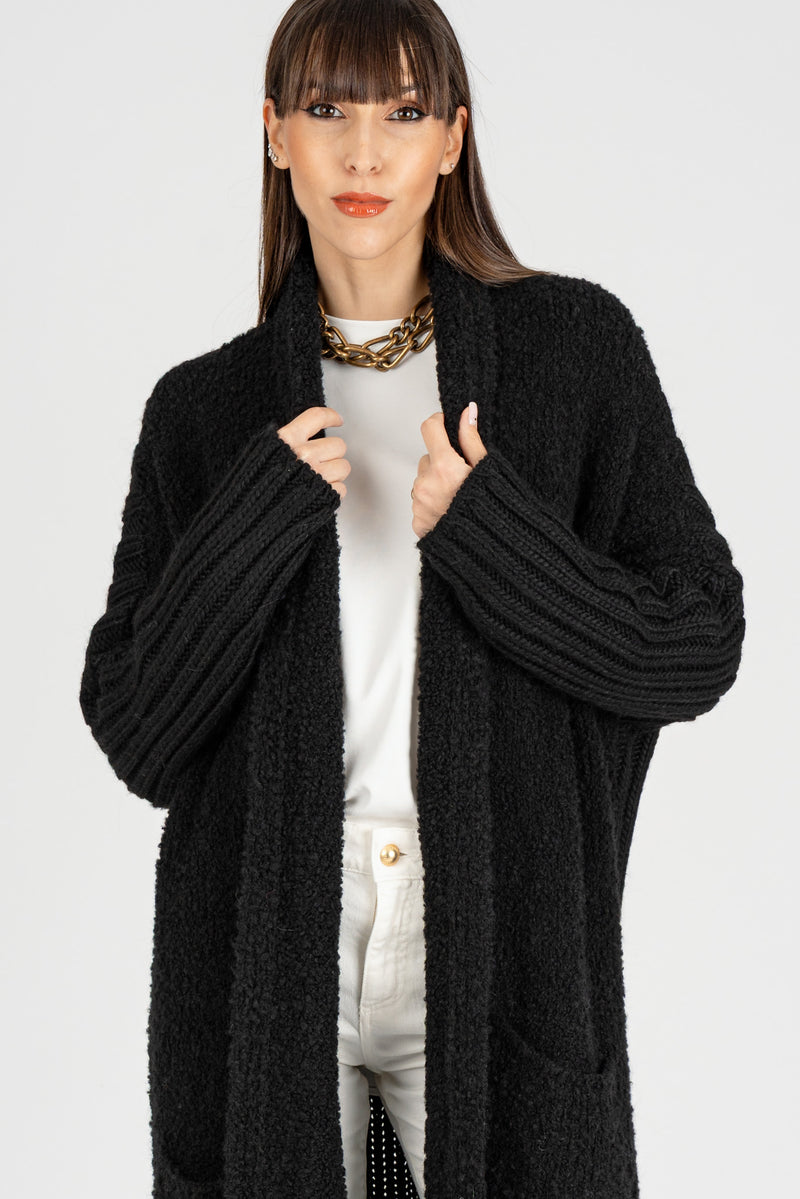 Cappotto Cardigan Mix Punti Nero