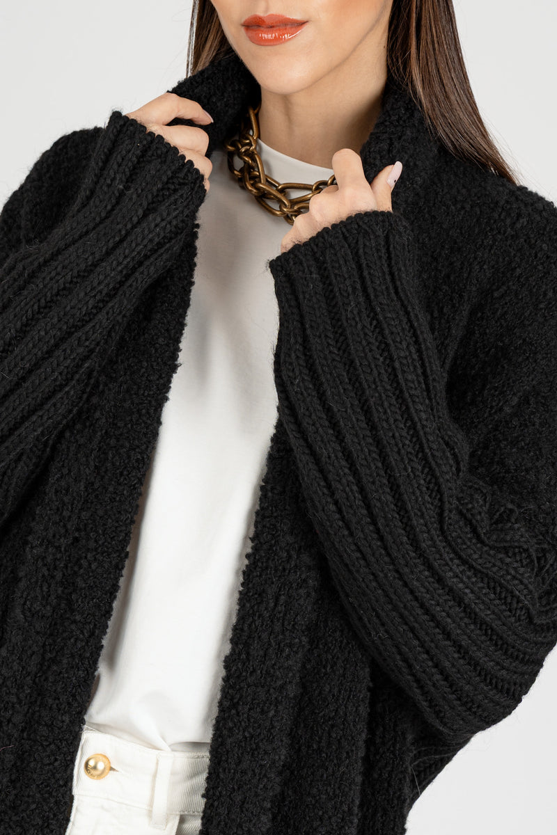 Cappotto Cardigan Mix Punti Nero