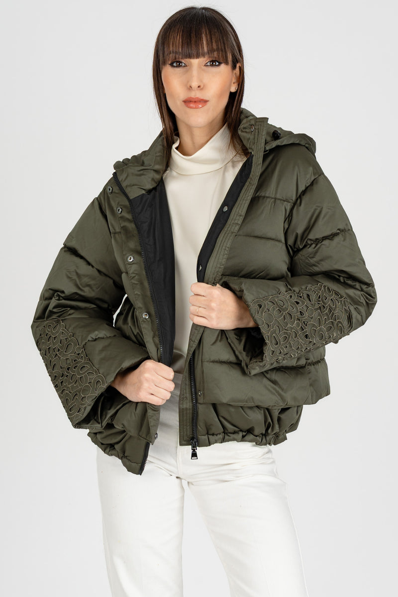 Piumino con Ricamo Verde Militare