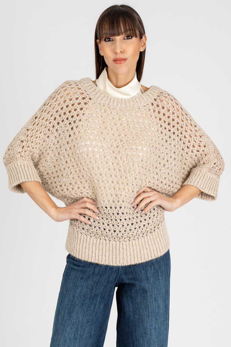 Maglia Effetto Kimino Crema