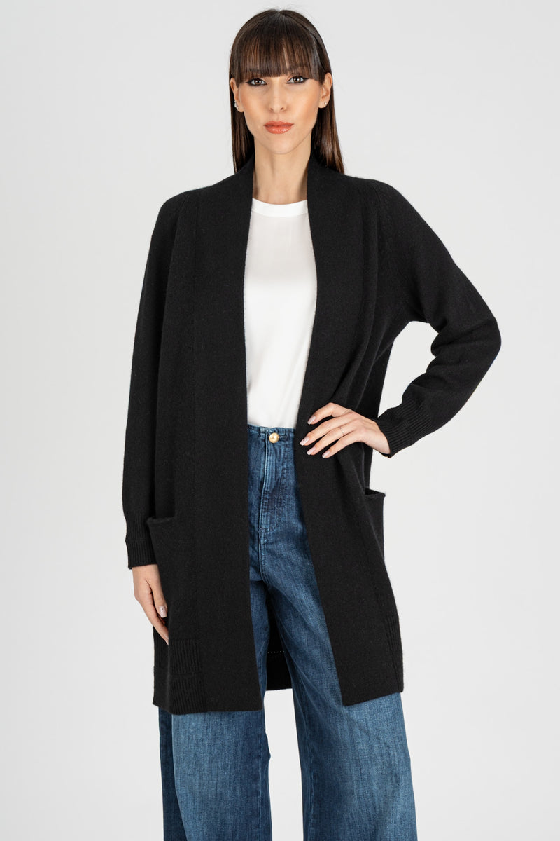 Cardigan con Tasche Nero