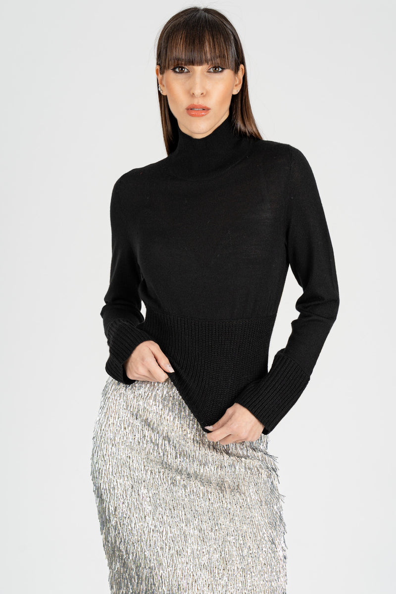 Maglia Collo Alto Crop Nero