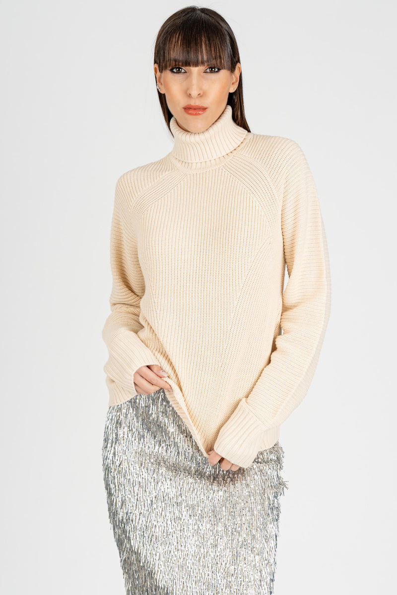 Maglione a Collo Alto Wooly White