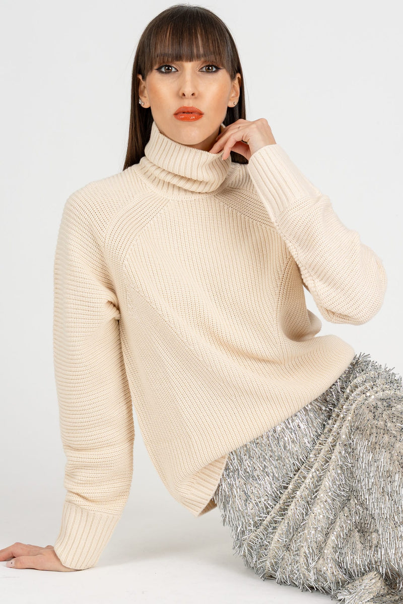 Maglione a Collo Alto Wooly White