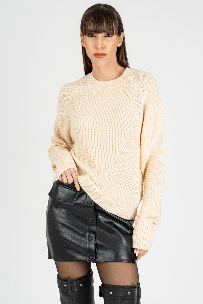 Maglia Giro Collo Essential Wooly White