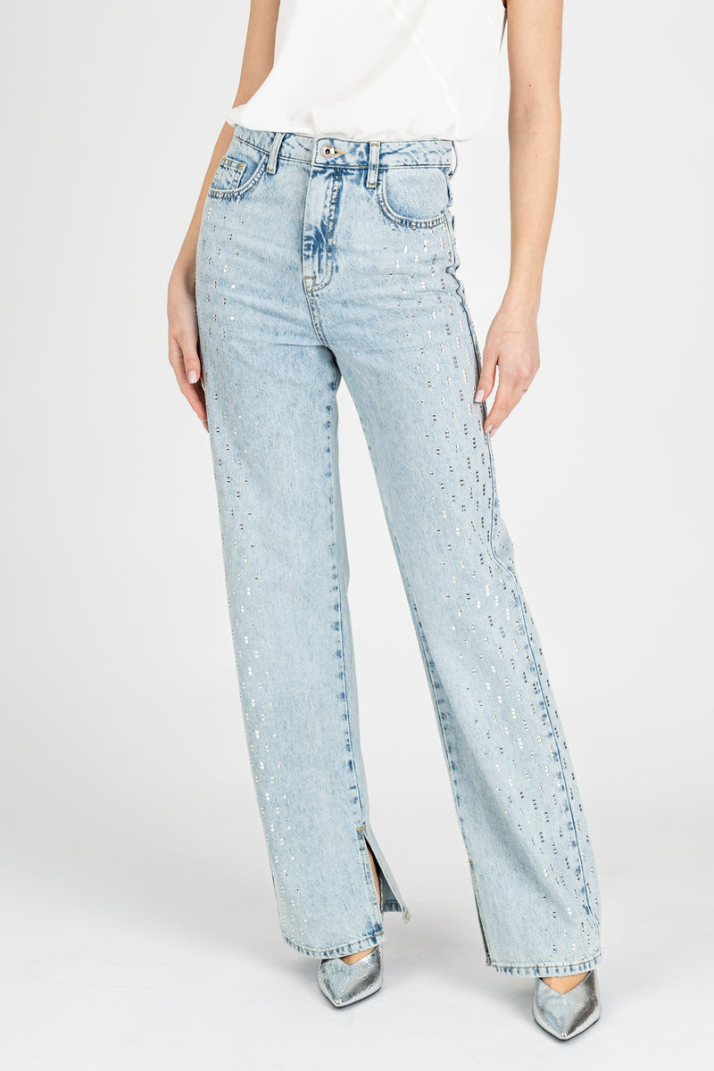 Jeans con Micro Borchie Light Indingo Wash