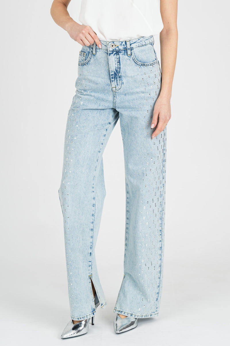 Jeans con Micro Borchie Light Indingo Wash