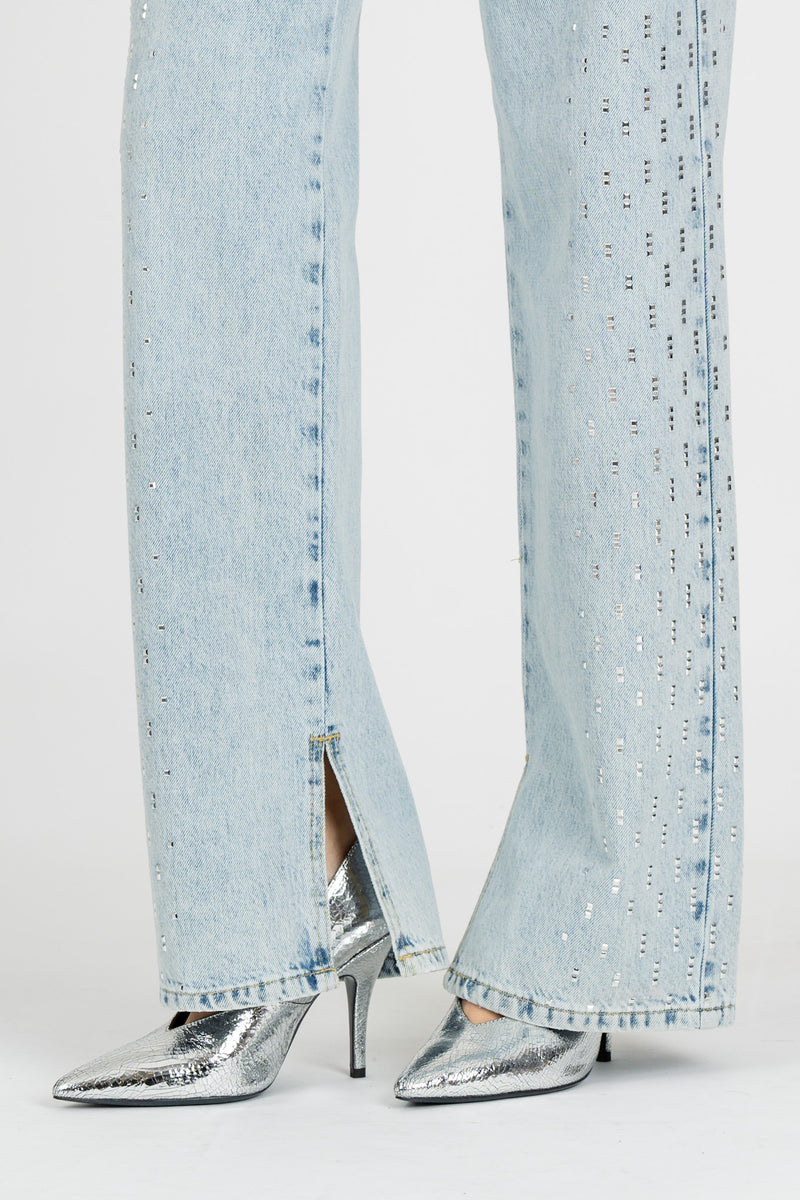 Jeans con Micro Borchie Light Indingo Wash