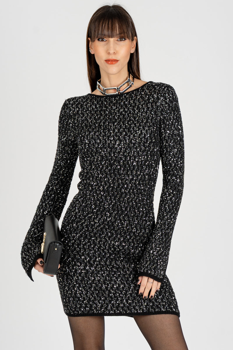 Abito con Paillettes Nero Silver Sequins