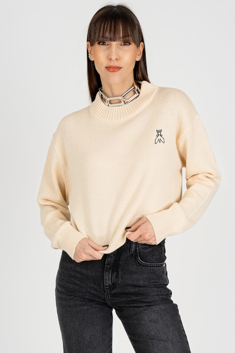Maglia Crop Logo Jacquard Natural Dust