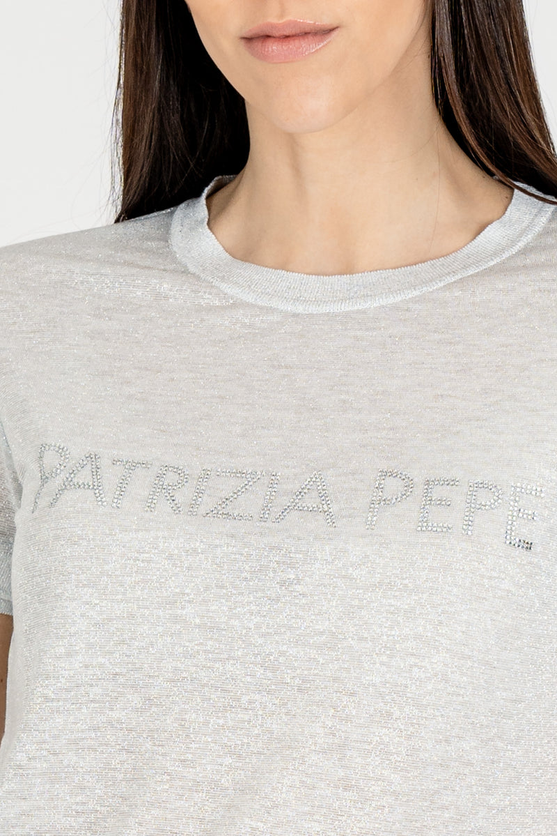 T-Shirt in Maglia White Lurex