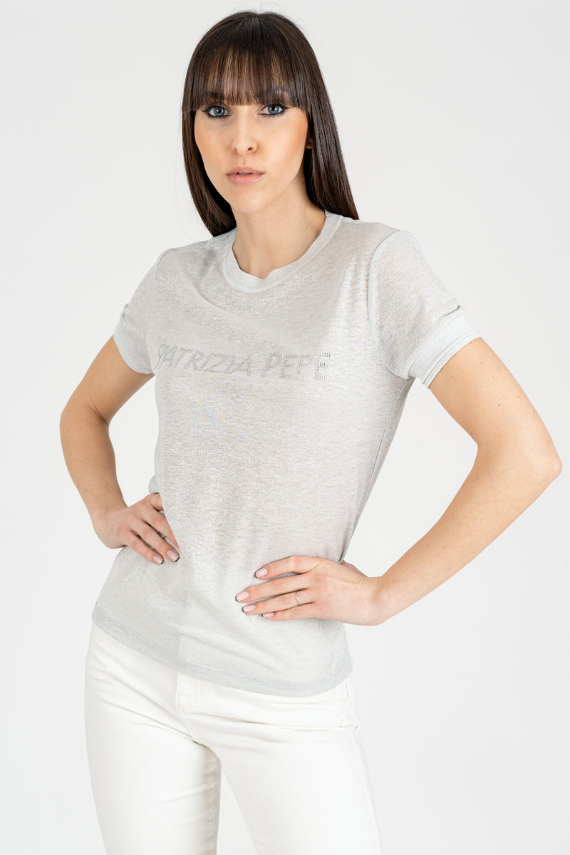 T-Shirt in Maglia White Lurex