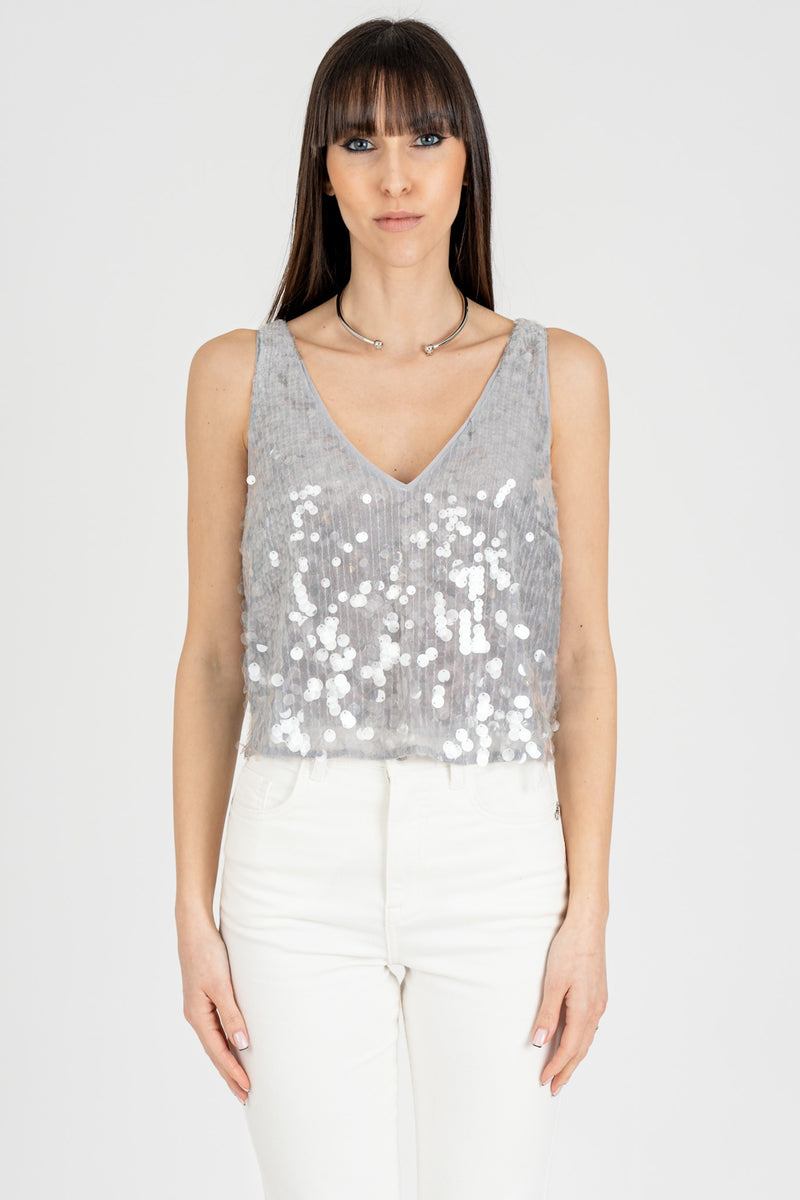 Top in Pailettes Degradè Glass Gray Sequins