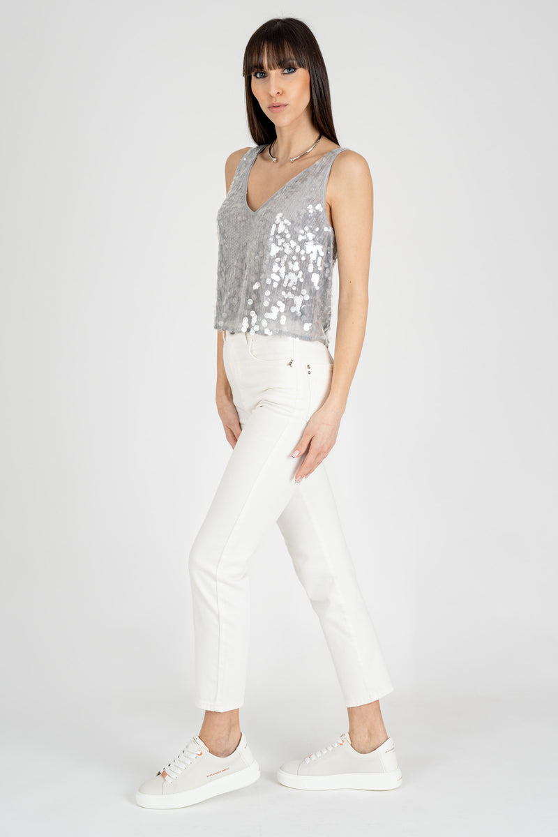 Top in Pailettes Degradè Glass Gray Sequins