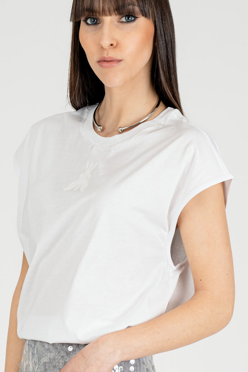 T-Shirt con Patch Bianco Ottico