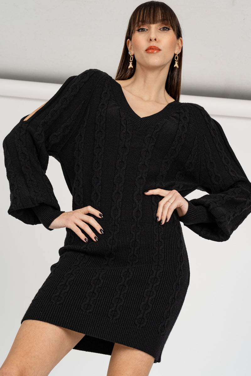 Abito in Maglia Trecce Nero