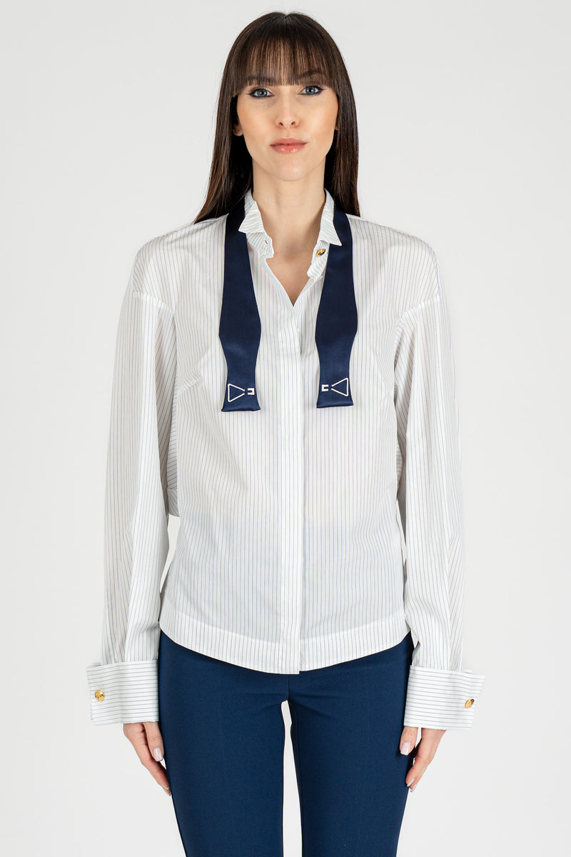 Camicia con Cravattino Bianco Oltremare