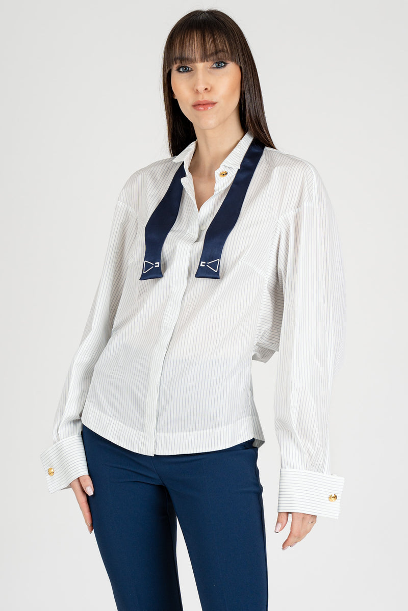 Camicia con Cravattino Bianco Oltremare