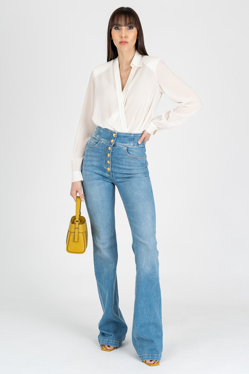 Jeans Vita Alta Bottoni Logo Light Blue