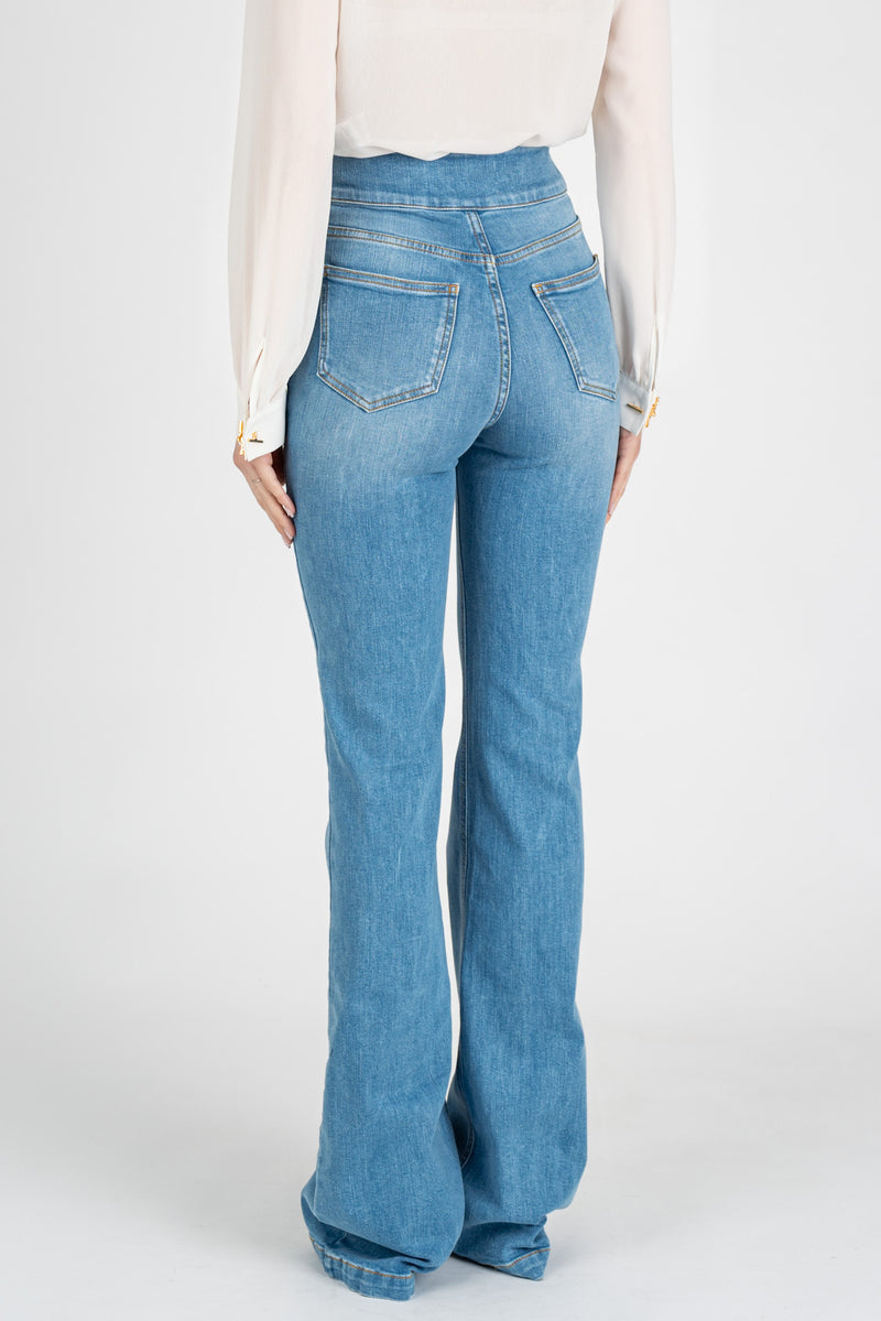 Jeans Vita Alta Bottoni Logo Light Blue