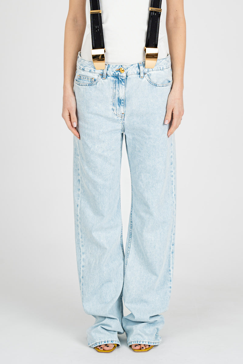 Pantalone Denim con Brettelle Light Blue