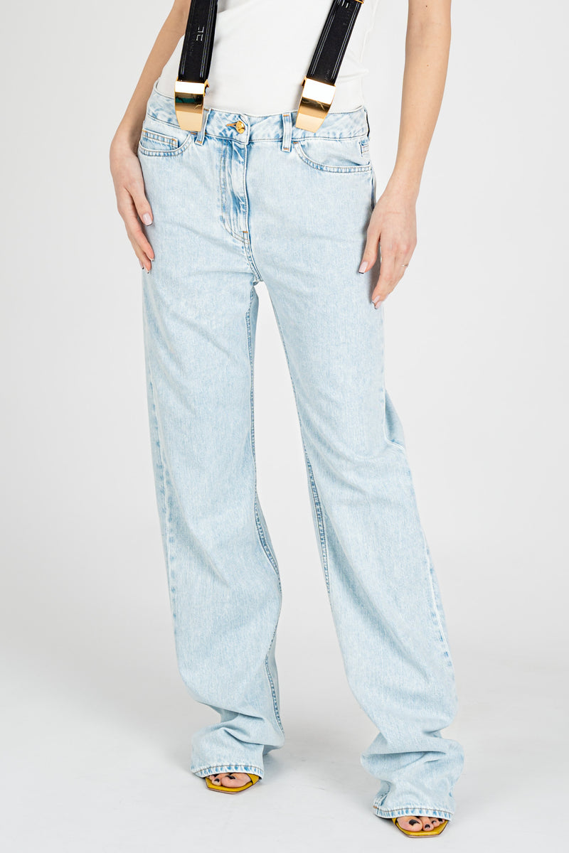 Pantalone Denim con Brettelle Light Blue