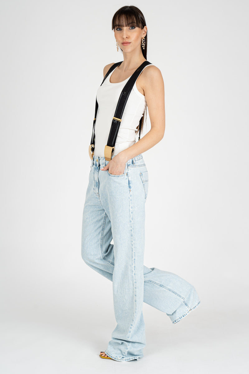 Pantalone Denim con Brettelle Light Blue