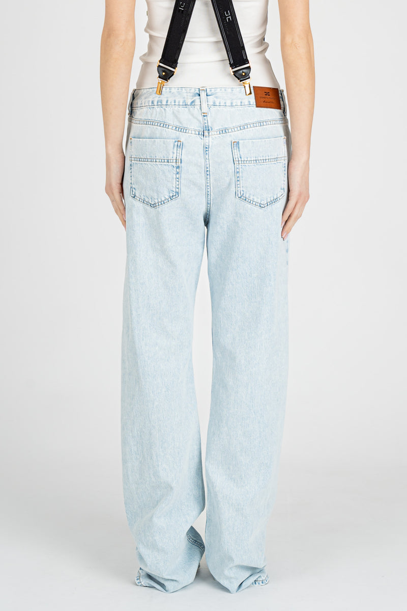 Pantalone Denim con Brettelle Light Blue