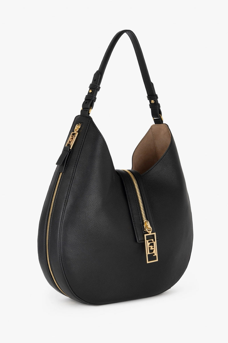 Borsa Hobo Grande con Zip Nero