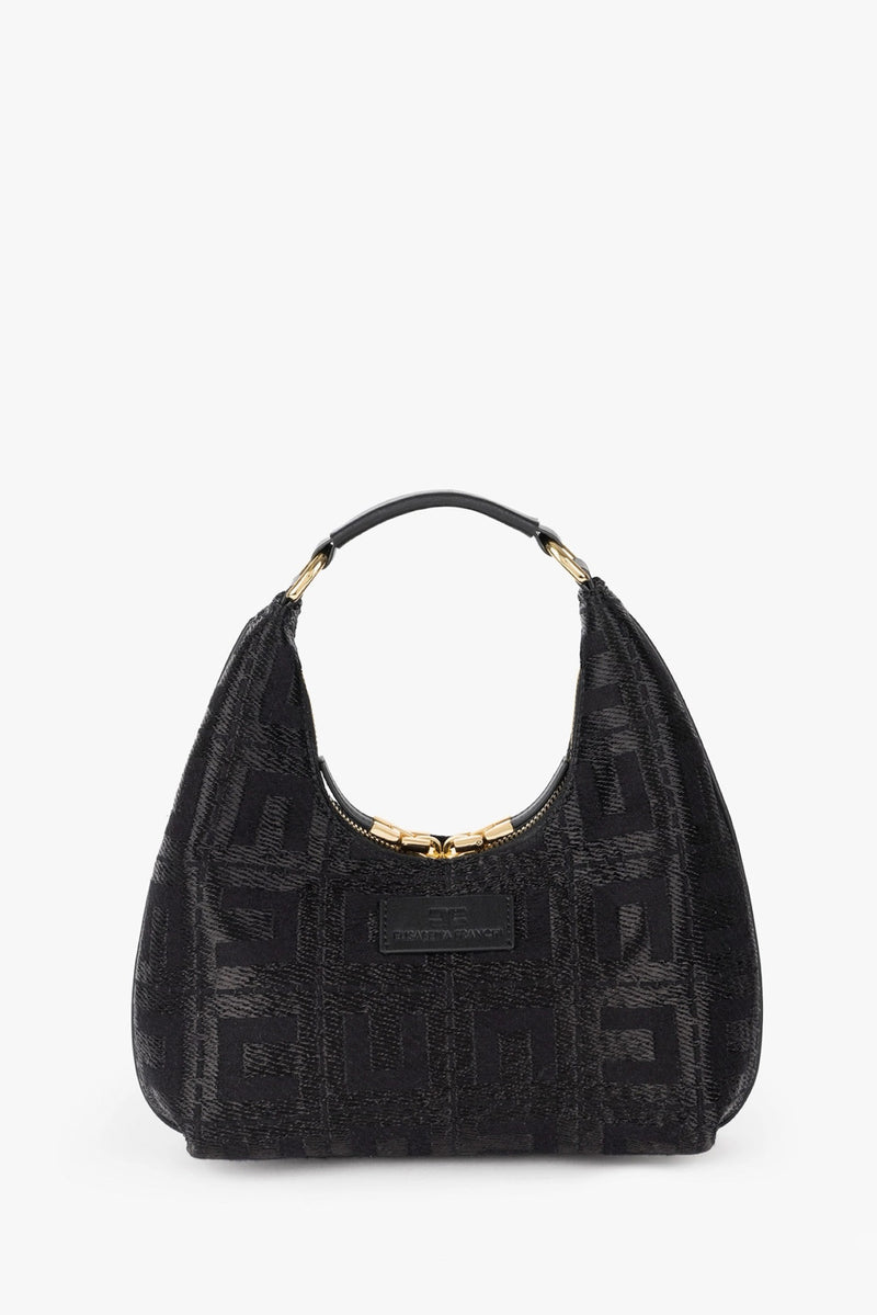 Borsa Hobo in Tessuto Jacquard Nero