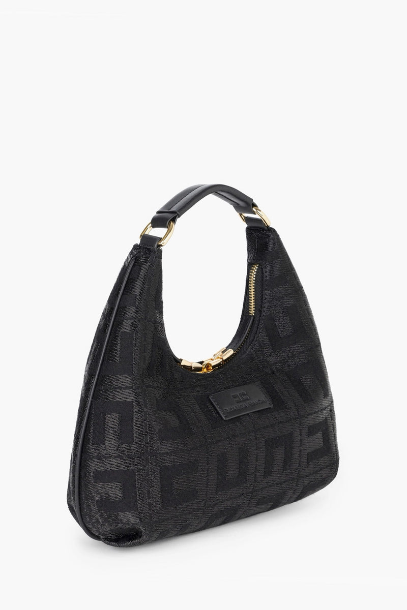 Borsa Hobo in Tessuto Jacquard Nero